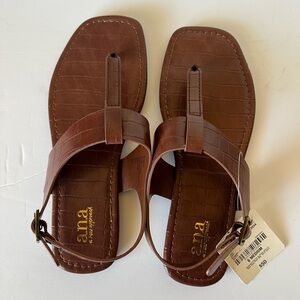 a.n.a Women’s Kate T-strap Flat Sandals, Cognac color.